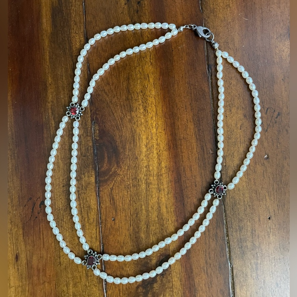 Handmade freshwater pearl and sterling silver necklace.